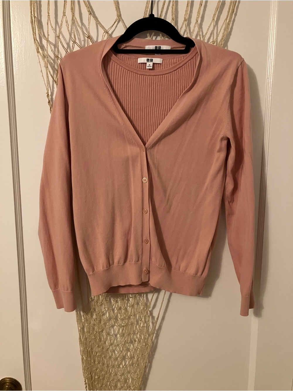 Uniqlo Dusty Pink Women's Button Cardigan Sweater Set